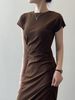 Slim Fit A-Line Midi Dress Women's Short Sleeve T-Shirt Dress High Waist Pleated Spring Summer Autumn Commute Style Casual Dress_ecoleips.com