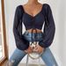 Women's V-Neck Peplum Blouse With Drawstring & Lantern Sleeves - Flowy Chiffon Sexy Tops_ecoleips.com