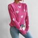 Women's Clothing New Heart Shaped Pattern Loose Round Neck Knitted Pullover Sweater_ecoleips.com