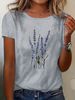 Women's Summer Casual Lavender Floral Print T-Shirt - Korean-Inspired Round Neck Short Sleeve Top Lavender Blouses_ecoleips.com