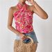 Floral Cross Front Halter Top - Summer Vacation Style Sleeveless Blouse For Women_ecoleips.com