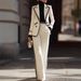 Women's Long Sleeved Lapel Double Breasted Suit Set With Casual Trousers_ecoleips.com