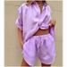 Women's Clothing Solid Color Single Breasted Short Sleeved Shirt Shorts Loose Fashion Casual Suit_ecoleips.com