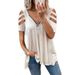 Aria Basics Aria Basics European And American Foreign Trade Women's Clothing Summer New Waffle V-neck Solid Color Off-shoulder Loose_ecoleips.com