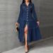 Women’s Clothing Simple And Elegant Cardigan Long Sleeved Long Denim Dress Source_ecoleips.com