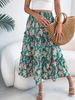 Floral Ruffle Hem Midi Skirt For Women, Boho Chic Spring Summer Beach Maxi Skirt With Elastic Waist, A-Line Flowy Casual Dress_ecoleips.com