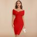 2025 Women's Summer High End Party Celebrity Off The Shoulder Sexy Wrapped Hip Bandage Dress_ecoleips.com
