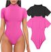 Sexy Ribbed High Neck Short Sleeve Bodysuit For Women Style Yoga Bodysuit Bestseller_ecoleips.com