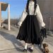Korean Loose French Academy Style For Women, Mid-Length Student Strap Dress + Long Sleeve Shirt Set_ecoleips.com
