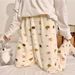 Bear Pajamas Pants Women Shoujo Kawaii PJ Pants Warm Fluffy Christmas Pyjamas Korean Flannel Beige Sleepwear Girl Cute Trousers_ecoleips.com