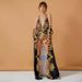 Women's Sexy Deep V Neck Tummy Concealing Swimsuit Retro Print French Style Long Robe Two Piece Set Slimming Design For Summer Vacation_ecoleips.com