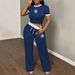 Women's Clothing Casual Fashion 3D Print Short Sleeve Trouser Set Elastic Waistband Drawstring 6 Colors_ecoleips.com