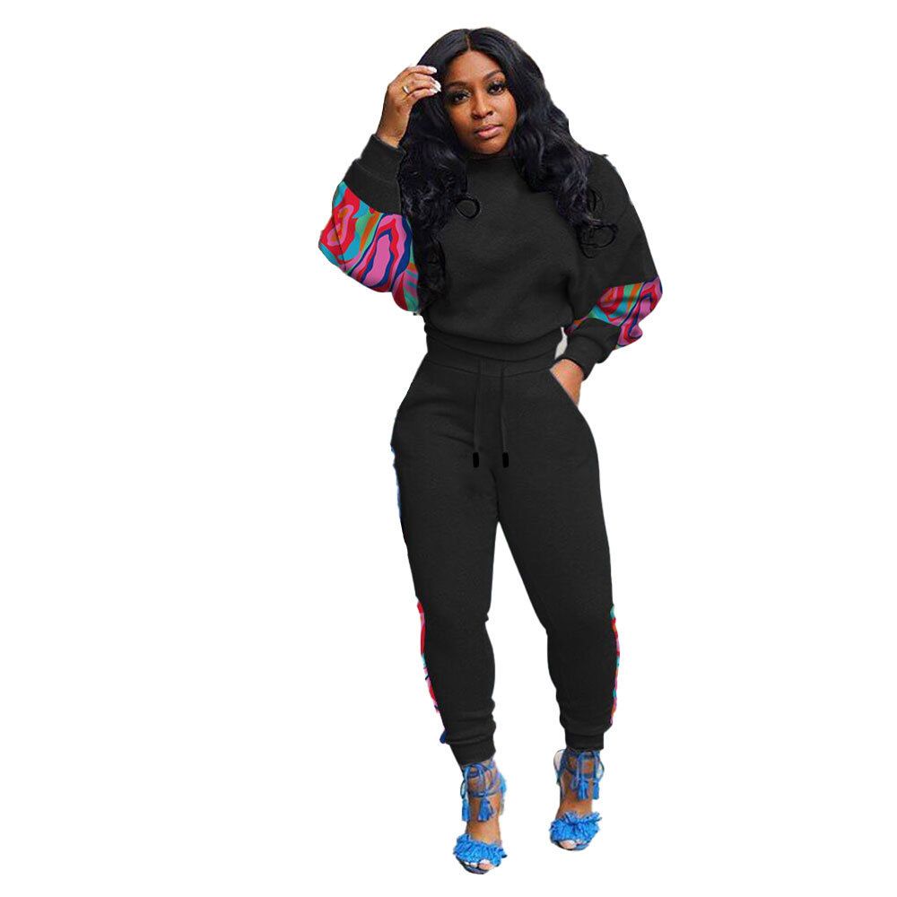 Women's Clothing FYS10342 Hot sale sexy casual solid color splicing print contrast color suit_ecoleips.com
