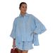 Women's Summer Loose Fitting Shirt And Shorts Set Ruffled Three Quarter Sleeve Top_ecoleips.com