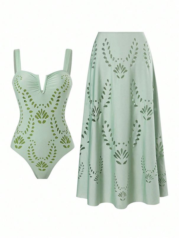 Women's Hollow-Out One-Piece Swimsuit – Laser-Cut Design & Sexy Cover-Up (Trendy Summer Swimwear)_ecoleips.com