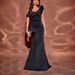 Elegant Off-Shoulder Black Evening Dress With Ruffled Short Sleeves Slim Fit Long Formal Gown For Parties(Polyester Blend, Classic BlackJewel Tones)_ecoleips.com
