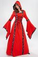 Voya Foreign Trade European American Medieval Retro Hooded Dress With Square Collar, Tie, Bell Sleeves, And Large Hem Skirt_ecoleips.com