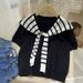 Women's Clothing White Short Sleeved Summer New Sweater With Striped Shawl Design Niche Two Piece Top Women's T Shirt_ecoleips.com