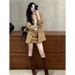 girl Girl Autumn New Elegant Sister Style For Women Short Khaki Color Turn-down Collar Professional Commuting Blazer And Skirt_ecoleips.com