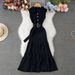 Polo Collar Dress Striped Sleeveless Knit Slim Waist Skirt_ecoleips.com
