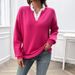 Autumn/Winter Women's Clothing: Loose-Fitting Lace V-Neck Sweater_ecoleips.com