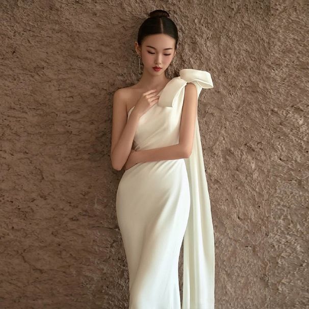 Women's Clothing Wedding Dress New Bride Simple Temperament Fishtail Out Of The Door Yarn Small Tail Welcoming Dress Skirt_ecoleips.com