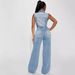 Women's Stretch Washed Denim Jumpsuit - High Waist Slim Fit Loose Straight Leg Romper - Light Blue_ecoleips.com