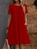 Solid Color Round Neck Short Sleeve Dress For Women Loose Fitting With Pockets Popular Style_ecoleips.com