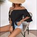 Women's Off-Shoulder Bell Sleeve Blouse With Bow Tie – Casual Loose Fit Top – Breathable Polyester Summer Fashion (White/Black)_ecoleips.com