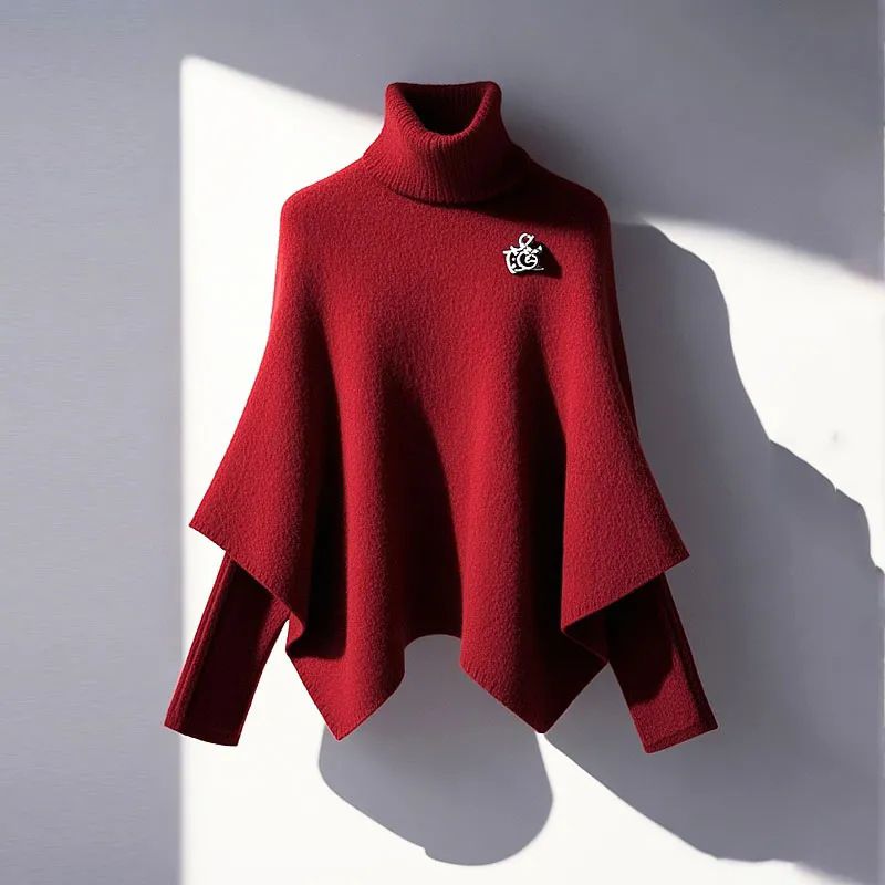 Women's Clothing Long Sleeved Knit Sweater Elegant Winter Cape Sleeve Knit Sweater Set With High Waist Pants - Flattering & Stylish Outfit For Women_ecoleips.com