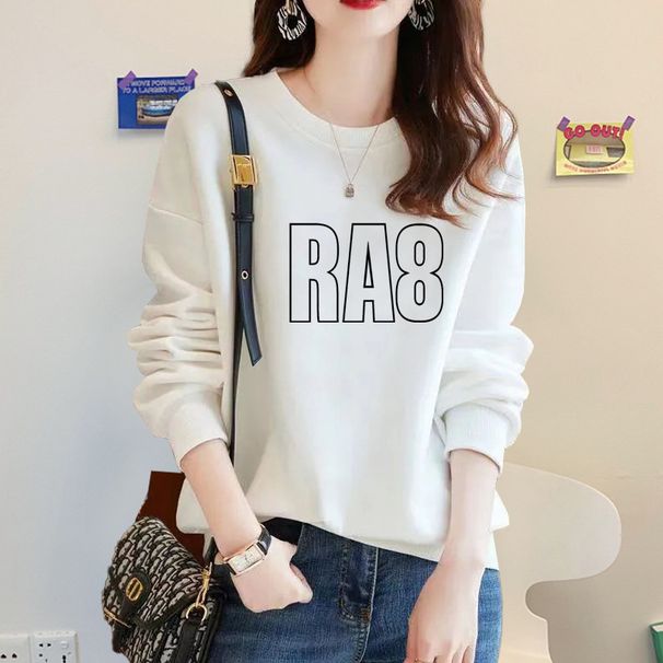 Women's Korean Style Pullover Sweatshirt Fleece Lined Thickened Long Sleeve Pure Cotton Relaxed Fit Autumn Winter Top_ecoleips.com