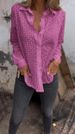 Ladies' Shirts Spring And Summer Hollow Printing Loose Button Grid Fashion Tops Women's Shirts_ecoleips.com
