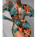 Women's Printed Drawstring Mesh Cover-Up Bikini Set 3-Piece Swimsuit With UPF Protection_ecoleips.com