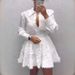 White Women's Lace Shirt And Skirt Set Button Collar Hollowed Out Cross Border Style European American Dress_ecoleips.com