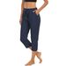 Women's Solid Color High-Waisted Sports Yoga Capri Pants with Pockets Wide Leg Fitness Trousers for Europe & America_ecoleips.com