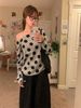 2026 Autumn Lazy Style Women's T Shirt Vintage Wave Point O-neck Knitted Pullover Y2k Harajuku E-girls Black Tops Women Girl_ecoleips.com