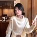 girl Lazy Style High-End Design Turtleneck Sweater Women, Loose Fit For Autumn Winter, Soft And Cozy Pullover White Top_ecoleips.com