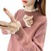 Women's Half-high Colla Lace Patchwok Sweate, New Winte Style, Knitted Base Laye, Solid Colo, Wam Pullove_ecoleips.com