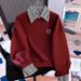 Gongyuweng 2025 Autumn/Winter Plaid Collar Two-Piece Sweatshirt For Female Students, Loose Fit, Versatile Design_ecoleips.com