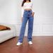 Casual Trendy Fashion Stretch Washed Denim Jeans For Women, Loose Straight-leg Pants_ecoleips.com