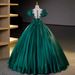 Women's Clothing Emerald Green V-Neck Ball Gown With 3D Floral Appliques – Elegant Polyester Evening Dress For Galas, Vocal Recitals & Corporate_ecoleips.com