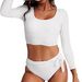Aria Basics Cross-border Exclusive Supply Of European And American Women's Swimwear, Crop Top High-waisted Bikini Set, Sun_ecoleips.com