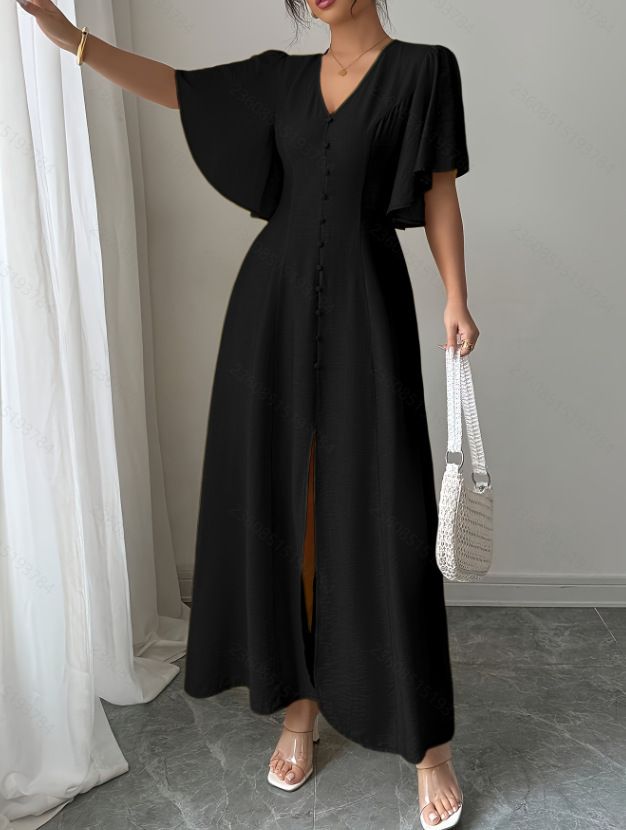 Aria Basics Aria Basics 2025 European And American Fashion Summer Elegant V-neck Long Evening Dress For Women_ecoleips.com