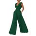 Women's Clothing Slim Fit One Piece High Waist Wide Leg Pants V Neck Polyester Fabric Long Straight Cut_ecoleips.com