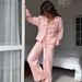 Pink Sleeve Long Pants Loose Cotton Comfortable Pajama Set European And American Autumn New Home Wear For Women_ecoleips.com