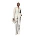 Women's Autumn Office Outfit Set Long Sleeve Jacket with Scarf Collar Wide Leg Pants White Casual Business Workwear_ecoleips.com