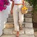 Women's Linen-Cotton Blend Summer Trousers | Casual High-Waisted Button-Front Pants | Breathable Relaxed Fit Wide-Leg Pants For Women_ecoleips.com