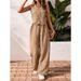 Women's Clothing Summer Casual Commuting Front Button Vest And Trousers Set V Neck Vest_ecoleips.com