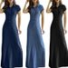 Women's Clothing Women's Long Skirt Shirt Collar Slit Big Swing Skirt Large Size Casual Denim Dress_ecoleips.com