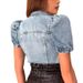 Women's Clothing Ins Style Cut Retro Ripped Puff Sleeve Small Denim Jacket Top_ecoleips.com